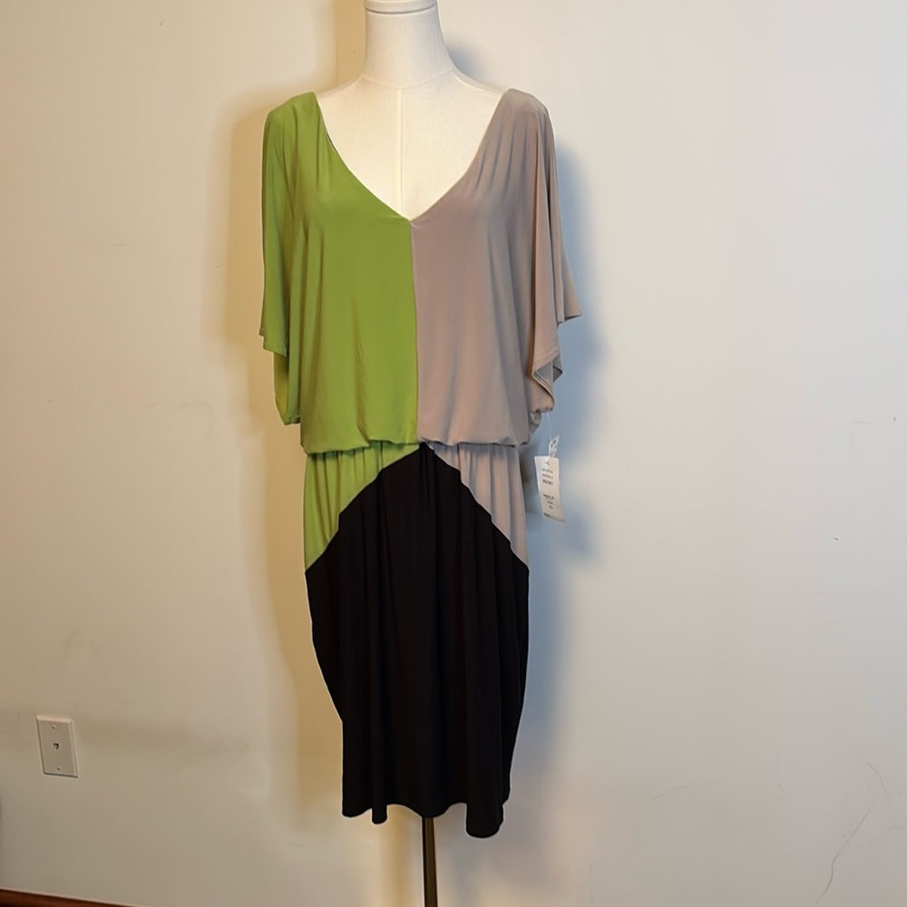 MSK beautiful green tan and black dress size XL BNWT